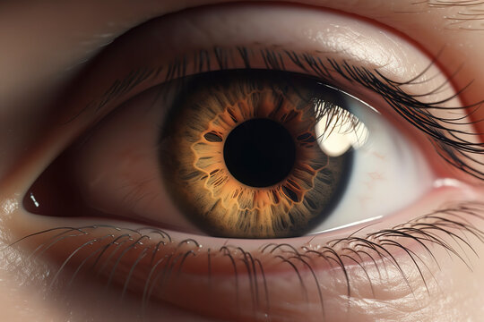 Through the Lens: Intense Close-Up of an Eye with Camera-Like Focus and Blur. AI Generated