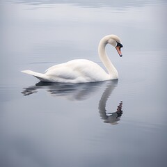 Naklejka na ściany i meble Graceful Mute Swan Gliding on a Tranquil Lake