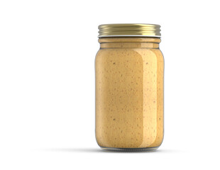 Mustard Glass Jar with Gold Metal Lid 3D Rendering