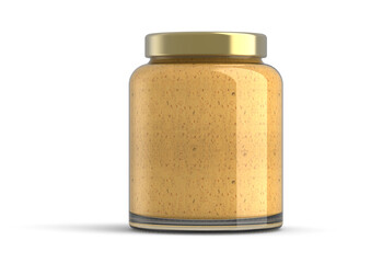 Mustard Glass Jar with Gold Metal Lid 3D Rendering