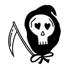Hand drawn character design of cute death in doodle style