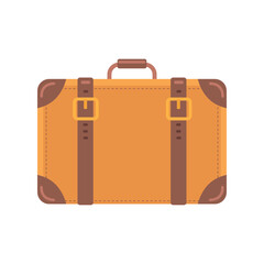 Old vintage suitcase with leather straps, isolated vector illustration