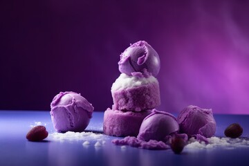 Ube Flavor Desserts on Purple Background. Generative AI