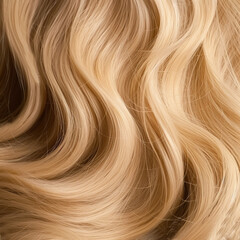 Fototapeta premium Texture of beautiful blonde curly hair, close-up. Background of advertising banners of beauty salons and barbershops, ai generative 