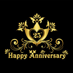 Luxurious Elegant 25th Anniversary Logo Design, 25th Anniversary Celebration, Anniversary Design Element