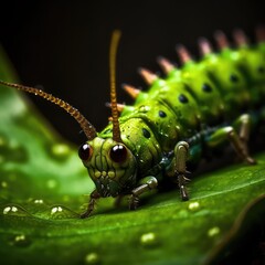 close up of a green caterpillar