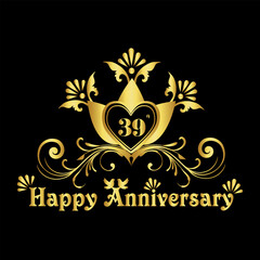 Luxurious Elegant 39th Anniversary Logo Design, 39th Anniversary Celebration, Anniversary Design Element