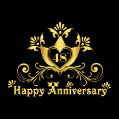 Luxurious Elegant 48th Anniversary Logo Design, 48th Anniversary Celebration, Anniversary Design Element.