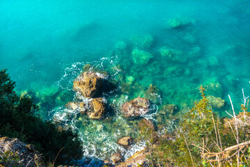 Beautiful crystal clear water in the sea of Lerici, Liguria,  Italy