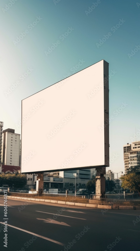 Aufkleber an empty billboard on the side of the road. generative ai image. mockup.