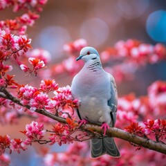 Elegant Diamond Dove Perched on a Blossoming Branch
