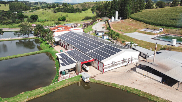 placas de energia solar em cima de fazenda