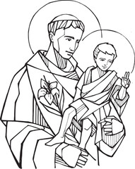 Fototapeta na wymiar Hand drawn illustration of Saint Anthony of padua. Saint Anthony of padua.
