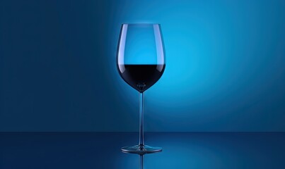  a glass of wine sitting on top of a blue counter top next to a blue wall with a blue light in the middle of the glass.  generative ai