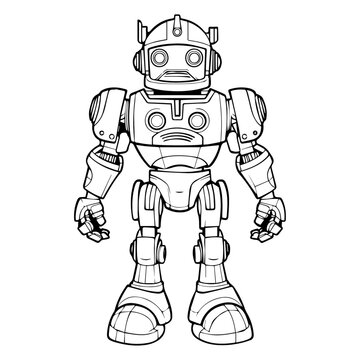 black and white robot standing clip art preview