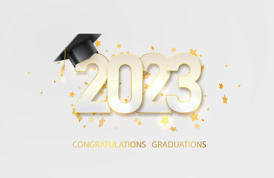 Class of 2023 text for graduation gold design, congratulation event high school or college graduate. Lettering for greeting, invitation card.Vector