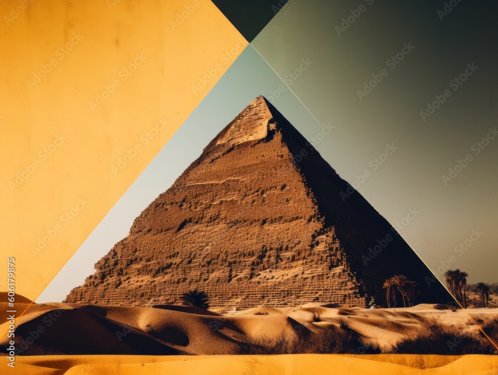 Poster a picture of a pyramid in the desert. generative ai image.