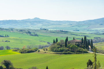 Fototapeta na wymiar Beautiful green landscape of the Tuscanian countryside, Italy