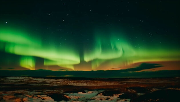Majestic mountain range illuminated by aurora polaris generated by AI