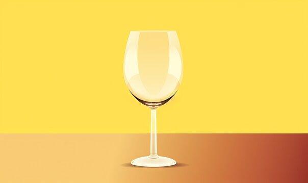  a glass of wine sitting on top of a table next to a yellow wall and a red and yellow wall with a red and yellow stripe.  generative ai