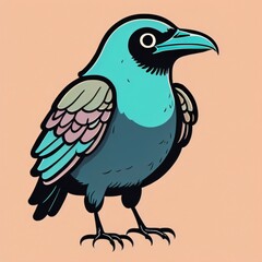 Fototapeta premium illustration of a bird crow on a branch