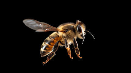 a stunning bee is flying, isolated on transparent background, macro, incredible pollinator. Generative AI