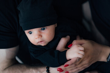 Baby newborn portrait. Little adorable child face.