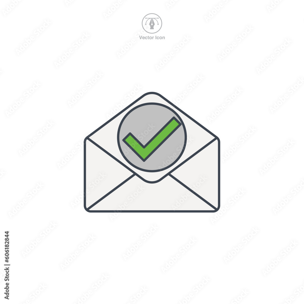 Poster check mark on mail icon symbol template for graphic and web design collection logo vector illustrati