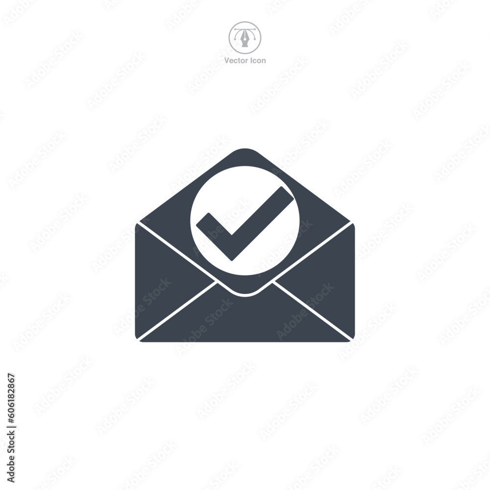 Poster check mark on mail icon symbol template for graphic and web design collection logo vector illustrati