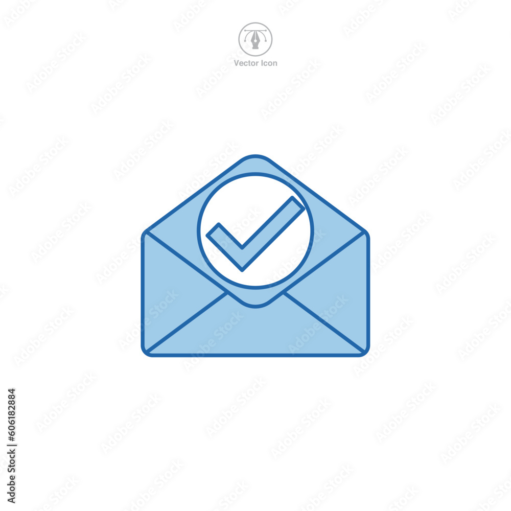 Poster check mark on mail icon symbol template for graphic and web design collection logo vector illustrati