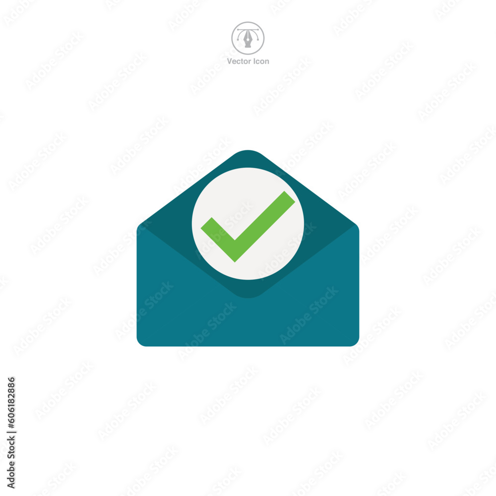 Poster check mark on mail icon symbol template for graphic and web design collection logo vector illustrati