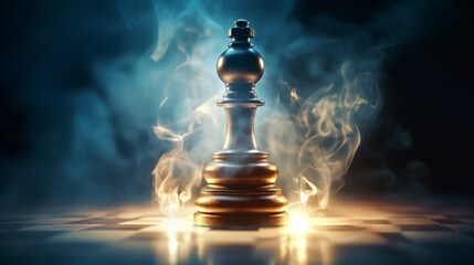 A chess piece in a hand checks and checkmates an opponent in a logic game. Created with AI