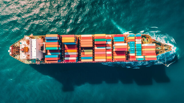 Aerial View Of Container Cargo Ship In Sea. Generative AI