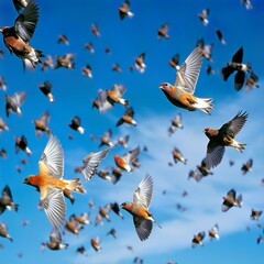 Finch Flock in Flight, Creating a Spectacle in the Sky