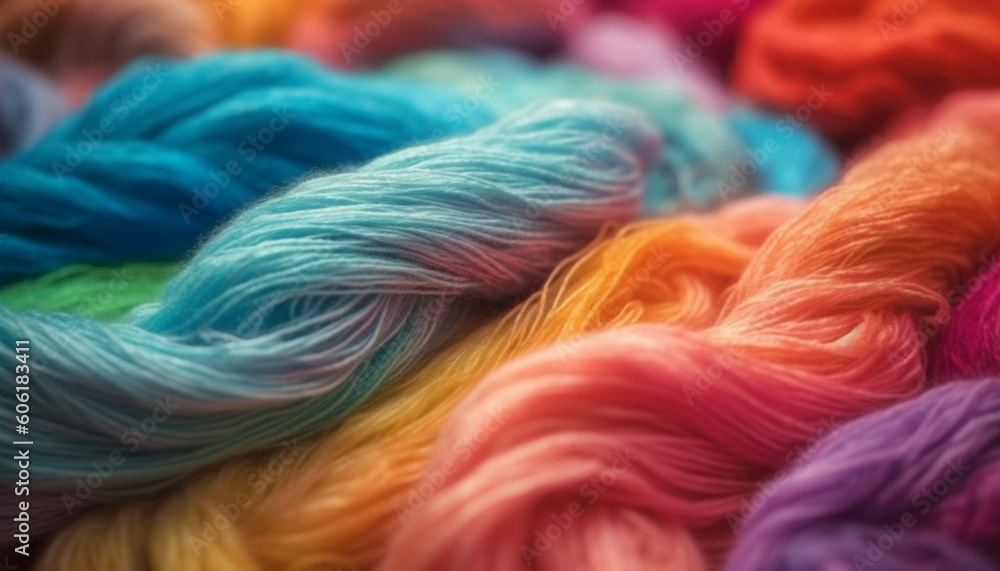 Poster vibrant colors of wool thread in abstract pattern generated by ai