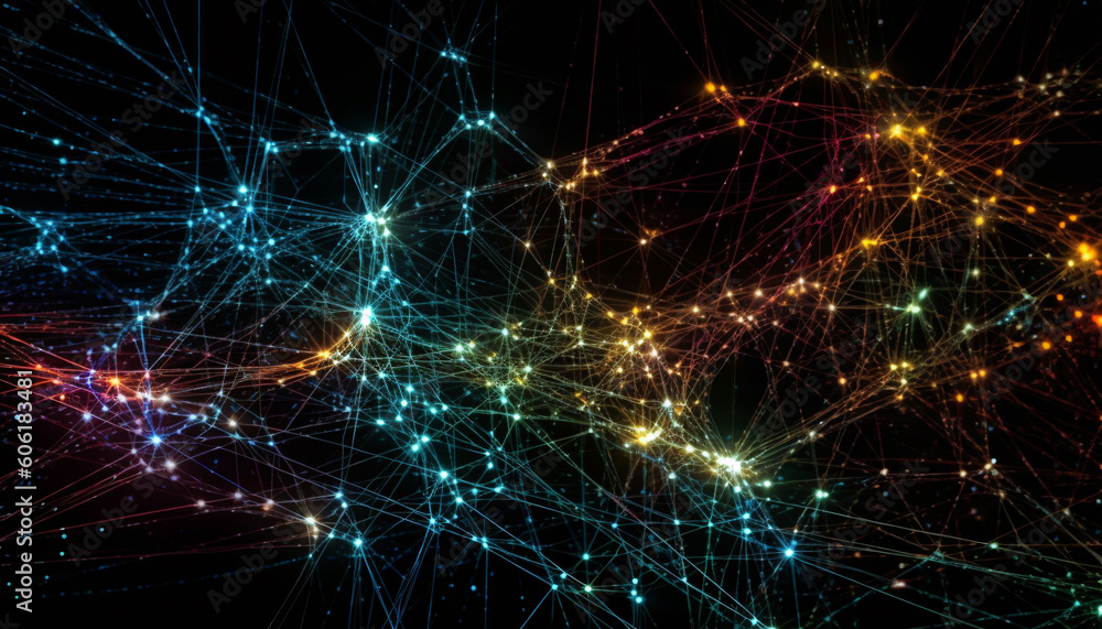 Poster glowing multi colored abstract backdrop illuminates futuristic design generated by ai