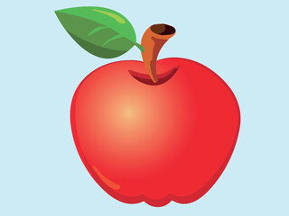 Red Apple. Flat Design Vector Illustration Of A Red Apple On blue Background.