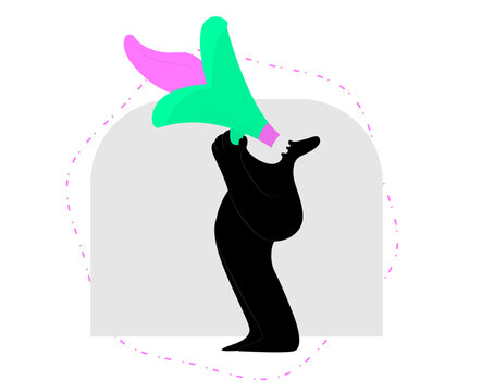 Man with a huge loudspeaker with his tongue, symbolic vector illustration about divulging news, gossip, etc.