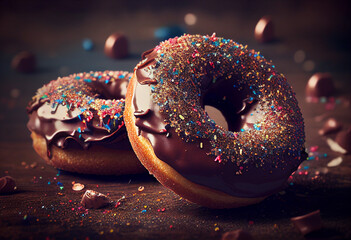 Chocolate donuts with sprinkles AI-Generated