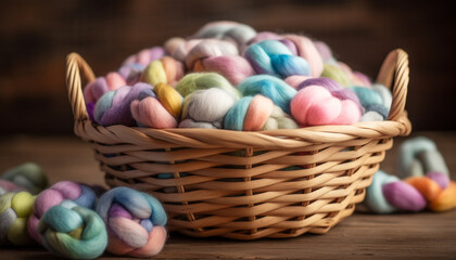 Fototapeta na wymiar Rustic craft Woven basket of homemade wool generated by AI