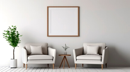 Frame mock up in living room. Scandinavian interior. Generative ai