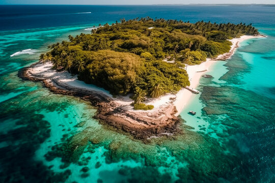 Dominican Republic's Saona Island Seen From Above. The Caribbean Sea Is Known For Its Azure Waters And Lush Vegetation. In The Tropics. Incomparable To Any Other Beach On The Planet