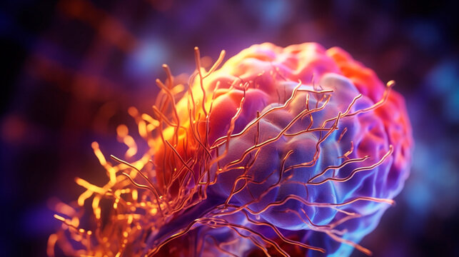 Concept art of a human brain exploding with knowledge and creativity. Generative AI
