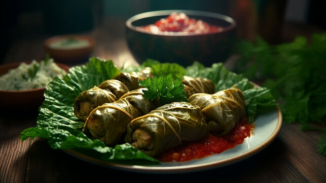 Delicious sarma dish on a wooden table