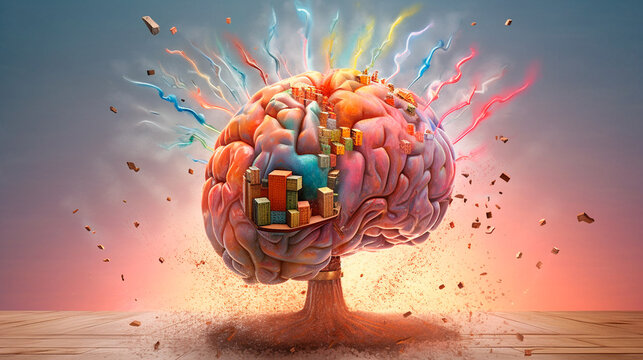 Concept art of a human brain exploding with knowledge and creativity. Generative AI