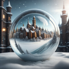 city in snow crystal ball,Generative AI