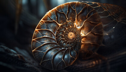 Ancient mollusk fossil, beauty in nature design generated by AI