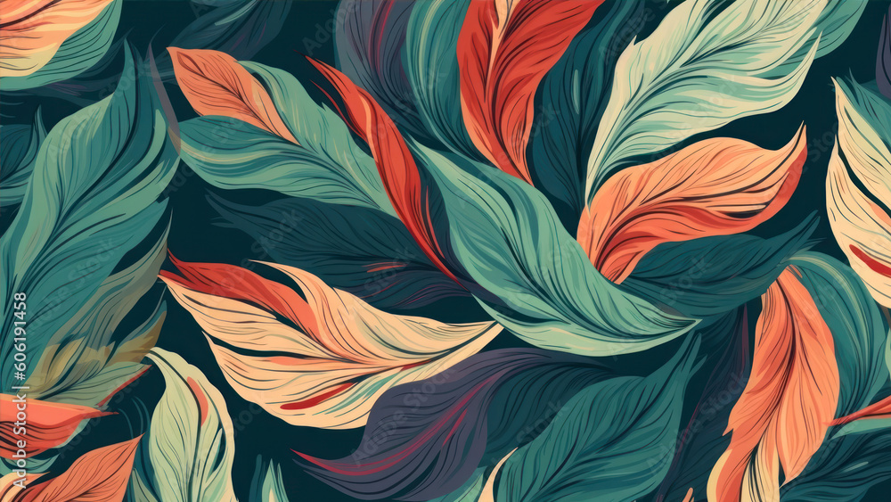 Poster modern abstract retro leaf art pattern, for carpet and art wall design generative ai