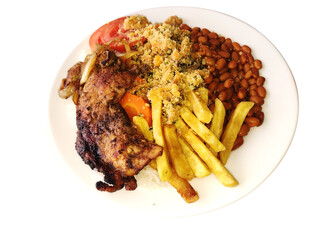 Isolated plate of Brazilian meal named Prato Feito with Brazilian 