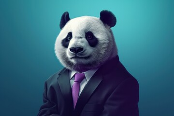 Anthropomorphic panda dressed in a suit like a businessman. Business Concept. AI generated, human enhanced
